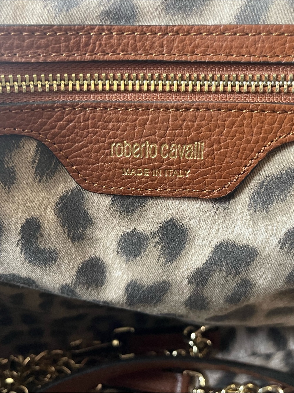 Roberto Cavalli Chestnut Brown Leather Satchel with Gold Hardware - Picture 3 of 9
